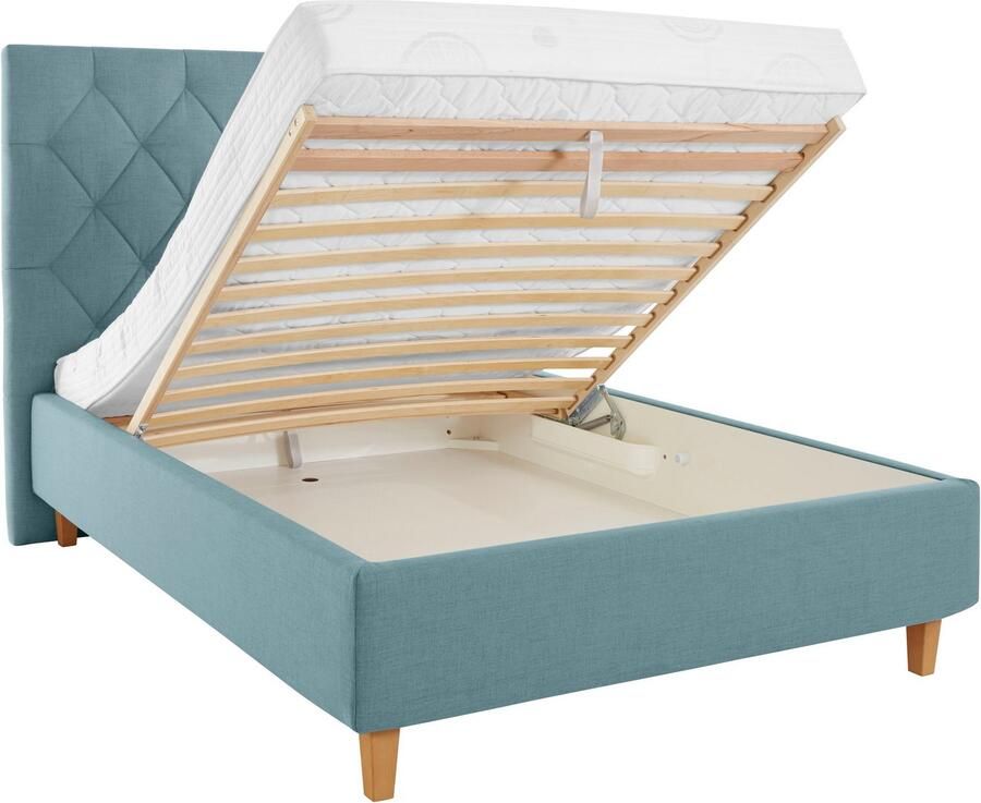 Home affaire Gestoffeerd bed Sunley 140 Kruisstiksel hoofdbordhoogte 142 cm zonder of met matras lattenbodem - Foto 2