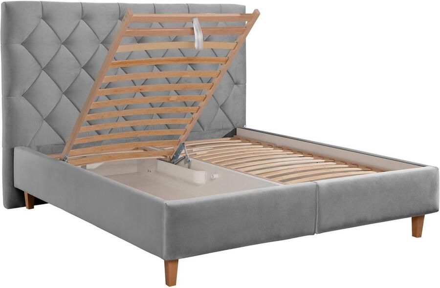 Home affaire Gestoffeerd bed Sunley 140 Kruisstiksel hoofdbordhoogte 142 cm zonder of met matras lattenbodem - Foto 1