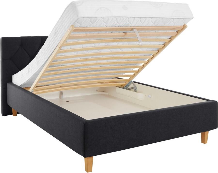 Home affaire Gestoffeerd bed Sunley 100 Kruisstiksel hoofdbordhoogte 102 cm zonder of met matras lattenbodem - Foto 2