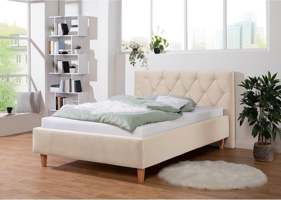 Home affaire Gestoffeerd bed Sunley 100 Kruisstiksel hoofdbordhoogte 102 cm zonder of met matras lattenbodem - Foto 5