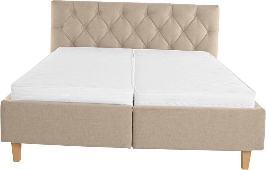 Home affaire Gestoffeerd bed Sunley 100 Kruisstiksel hoofdbordhoogte 102 cm zonder of met matras lattenbodem - Foto 6