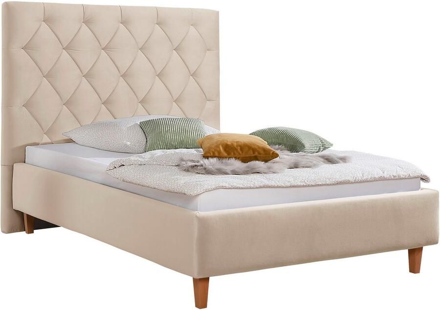 Home affaire Gestoffeerd bed Sunley 140 Kruisstiksel hoofdbordhoogte 142 cm zonder of met matras lattenbodem - Foto 5