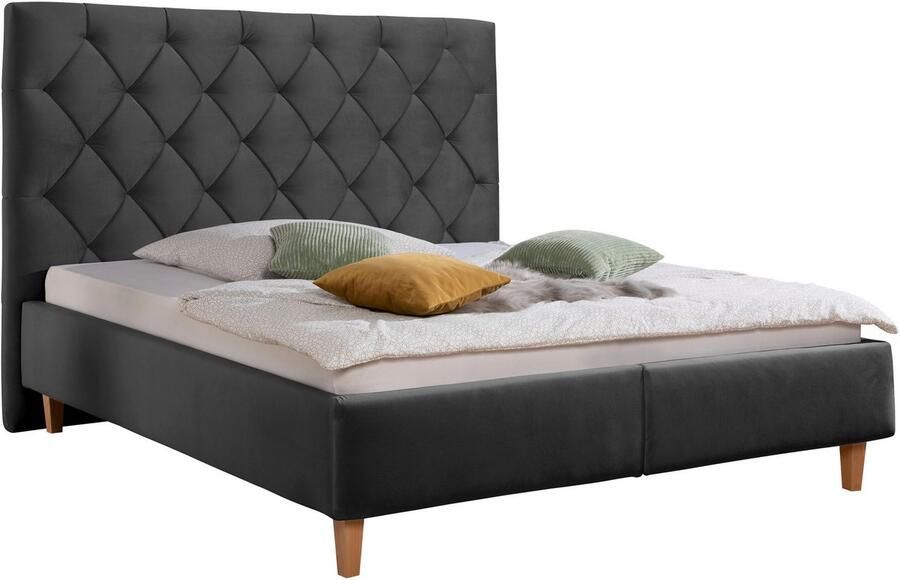 Home affaire Gestoffeerd bed Sunley 140 Kruisstiksel hoofdbordhoogte 142 cm zonder of met matras lattenbodem - Foto 4