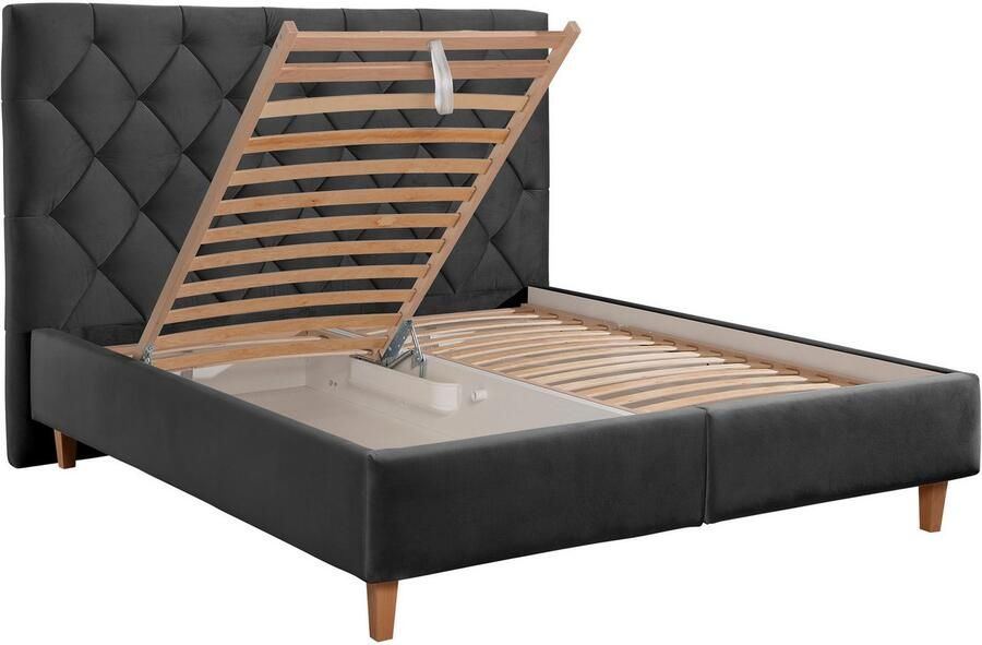 Home affaire Gestoffeerd bed Sunley 140 Kruisstiksel hoofdbordhoogte 142 cm zonder of met matras lattenbodem - Foto 5