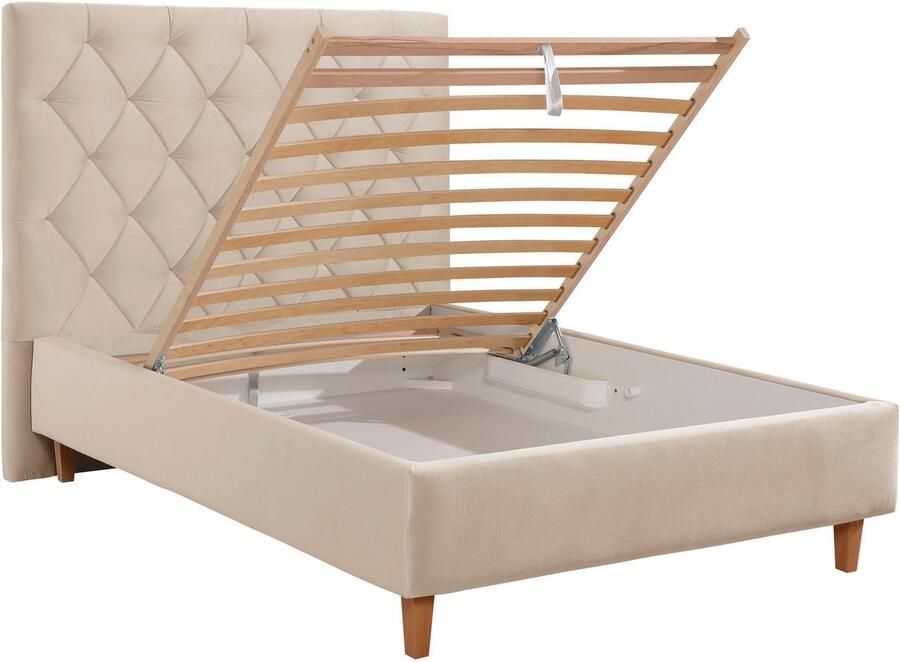 Home affaire Gestoffeerd bed Sunley 140 Kruisstiksel hoofdbordhoogte 142 cm zonder of met matras lattenbodem - Foto 4