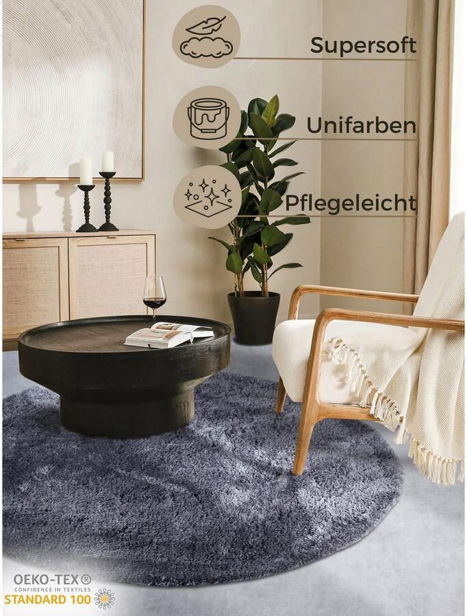 HANSE Home Hoogpolig vloerkleed Olaf Lange pool shaggy effen pluizig zacht glanzend modern effen - Foto 9