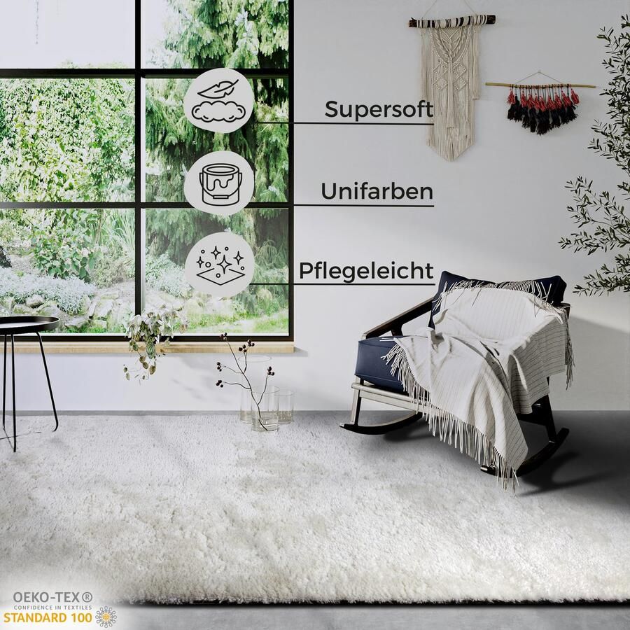 HANSE Home Hoogpolig vloerkleed Olaf Lange pool shaggy effen pluizig zacht glanzend modern effen - Foto 9