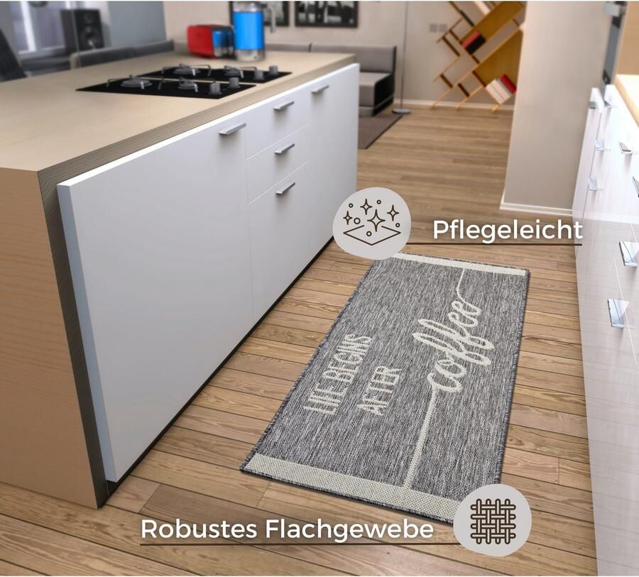 HANSE Home Keukenloper Life Begins After Coffee Loper antislip keukenkleed keuken vloerkleed gemakkelijk in onderhoud - Foto 2