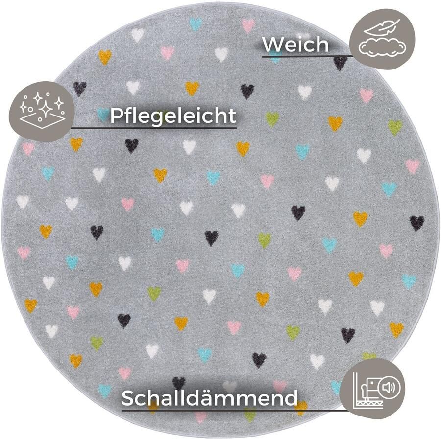 HANSE Home Kindervloerkleed Adventures Little Hearts Speeltapijt stevig kinderkamer kortpolig speelondergrond