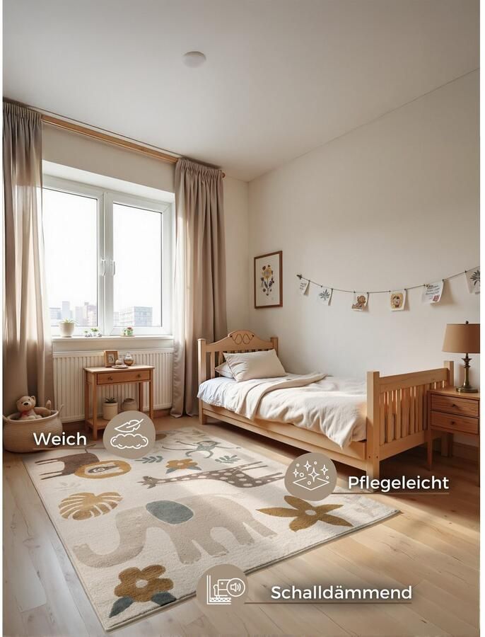 HANSE Home Kindervloerkleed Animal Safari Speeltapijt stevig kinderkamer kortpolig speelondergrond