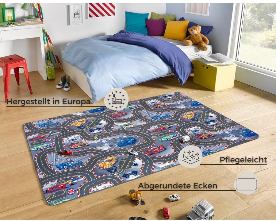 HANSE Home Kindervloerkleed Speeltapijt kinderen Korte pool kinderkamer vloerkleed auto straten slaapkamer