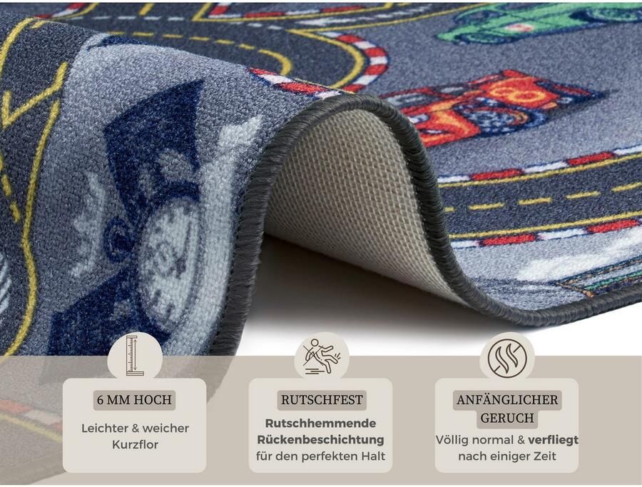 HANSE Home Kindervloerkleed Speeltapijt kinderen Korte pool kinderkamer vloerkleed auto straten slaapkamer - Foto 3