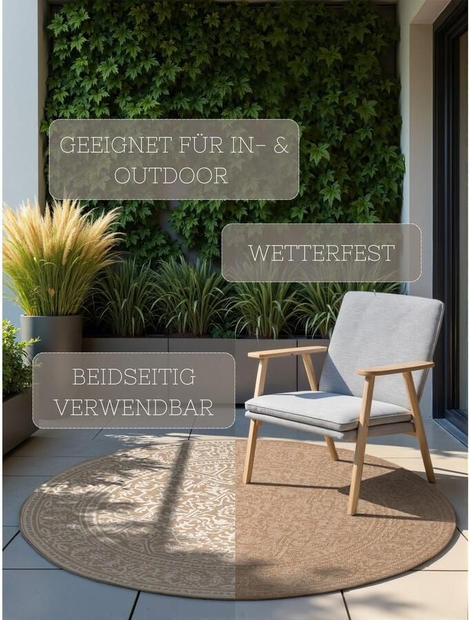 HANSE Home Outdoorkleed Kona omkeerbaar tapijt Binnen en buiten platweefsel weerbestendig onderhoudsvriendelijk robuust - Foto 7