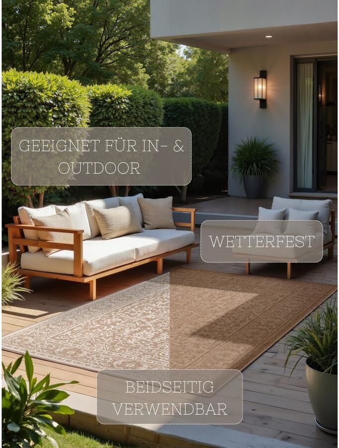 HANSE Home Outdoorkleed Kona omkeerbaar tapijt Binnen en buiten platweefsel weerbestendig onderhoudsvriendelijk robuust - Foto 12