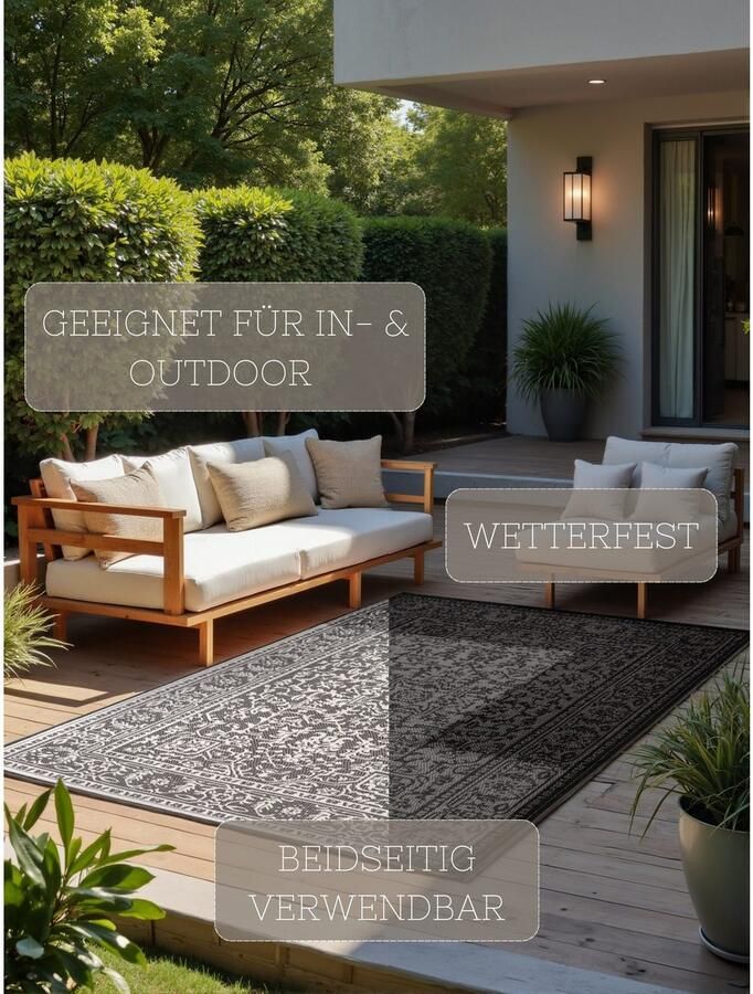 HANSE Home Outdoorkleed Kona omkeerbaar tapijt Binnen en buiten platweefsel weerbestendig onderhoudsvriendelijk robuust - Foto 7