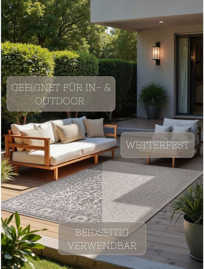 HANSE Home Outdoorkleed Kona omkeerbaar tapijt Binnen en buiten platweefsel weerbestendig onderhoudsvriendelijk robuust - Foto 6