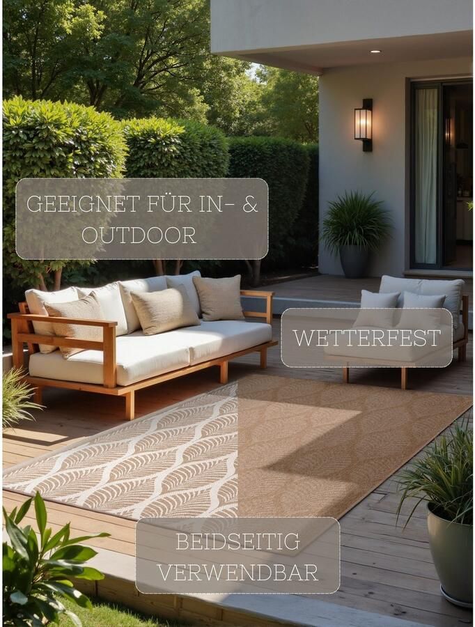 HANSE Home Outdoorkleed Liora omkeerbaar tapijt Loper binnen en buiten platweefsel weerbestendig onderhoudsvriendelijk robuust - Foto 5