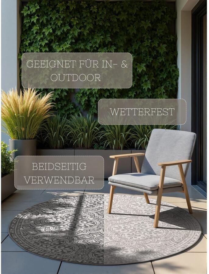 HANSE Home Outdoorkleed Rosel omkeerbaar tapijt Binnen en buiten platweefsel weerbestendig onderhoudsvriendelijk robuust - Foto 4