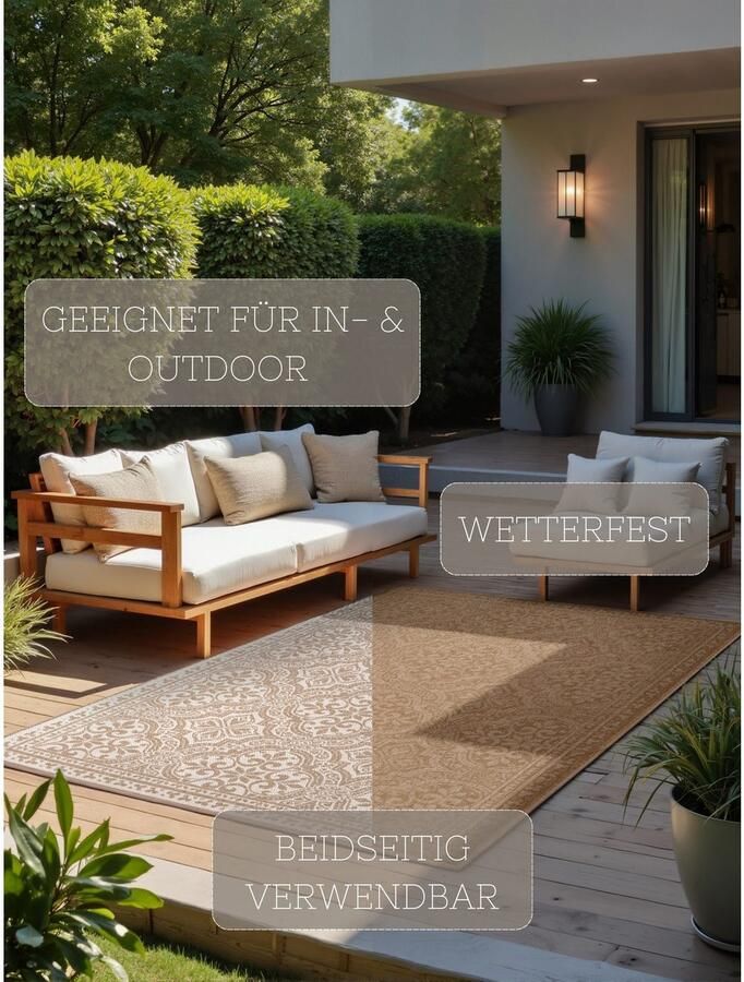 HANSE Home Outdoorkleed Rosel omkeerbaar tapijt Binnen en buiten platweefsel weerbestendig onderhoudsvriendelijk robuust - Foto 8