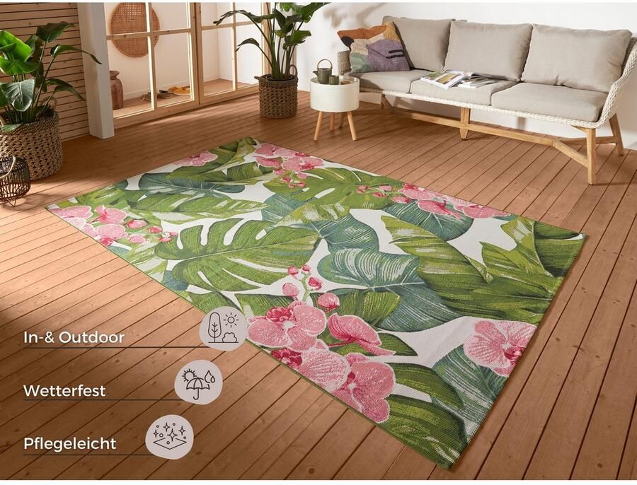 HANSE Home Outdoorkleed Tropical In-& outdoor tapijt weerbestendig balkon tuin woonkamer floraal - Foto 2