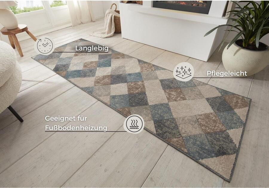 HANSE Home Vloerkleed Bakke Kortpolig loper ruitpatroon woonkamer slaapkamer eetkamer - Foto 2