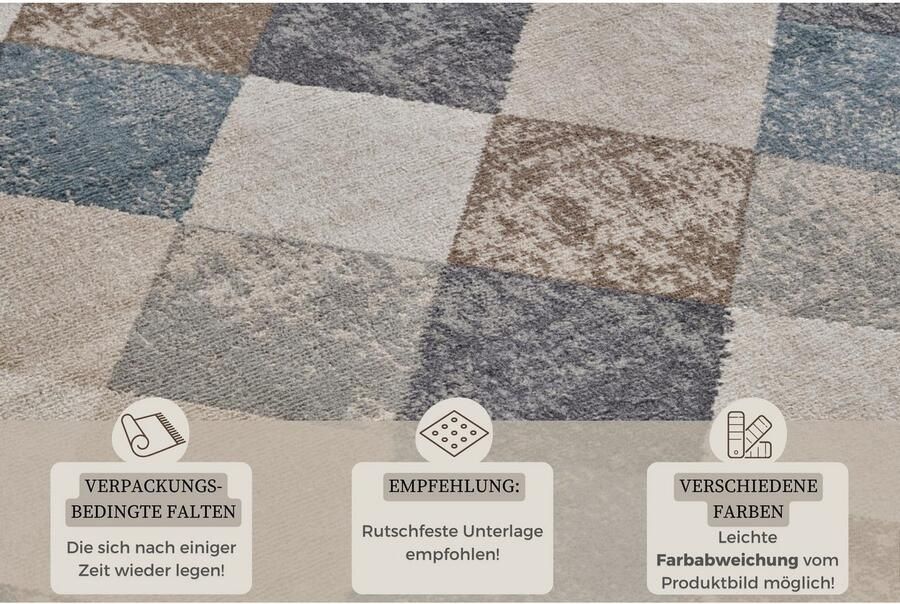 HANSE Home Vloerkleed Bakke Kortpolig loper ruitpatroon woonkamer slaapkamer eetkamer - Foto 3