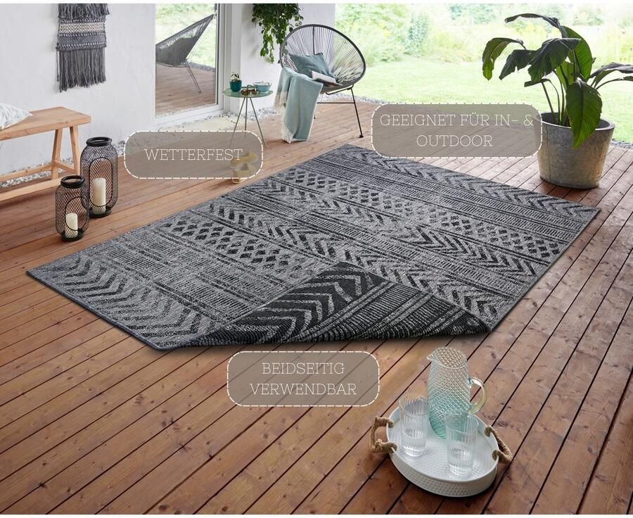 HANSE Home NORTHRUGS Vloerkleed BIRI tweezijdig te gebruiken kleed Binnen- en buitengebruik weerbestendig balkon loper woonkamer waterbestendig boho