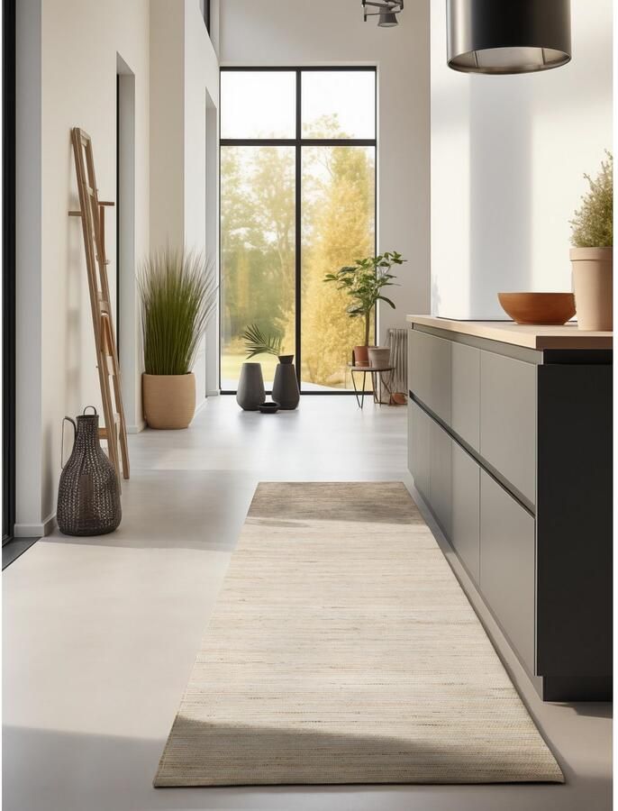 HANSE Home Vloerkleed Dhaka jute tapijt Loper handgeweven jute wol natuur woonkamer hal klassiek