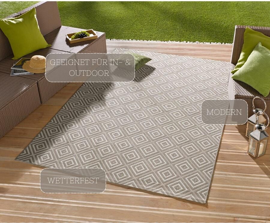 HANSE Home Vloerkleed Geruit Binnen- en buitengebruik loper weerbestendig ruit balkon tuin gang - Foto 6