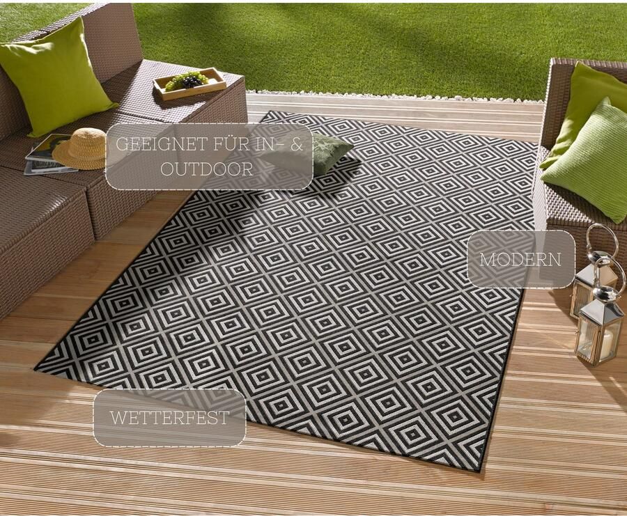 HANSE Home Vloerkleed Geruit Binnen- en buitengebruik loper weerbestendig ruit balkon tuin gang - Foto 5