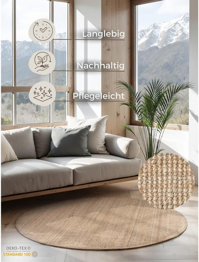 HANSE Home Vloerkleed Jaipur jute tapijt als loper en rond 100% natuurlijke vezel woonkamer eetkamer slaapkamer grs - Foto 7
