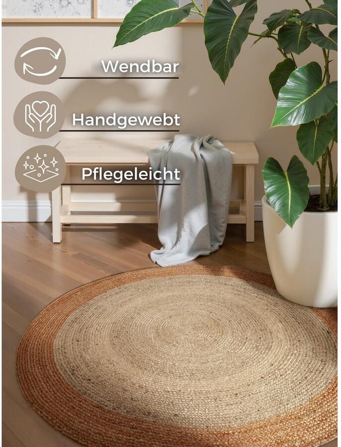 HANSE Home Vloerkleed Jutta jute tapijt 100% jutevezel natuur woonkamer eetkamer gang boho scandi - Foto 2