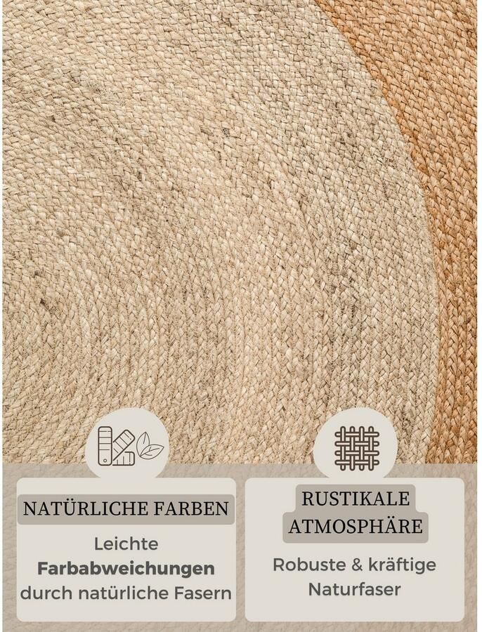 HANSE Home Vloerkleed Jutta jute tapijt 100% jutevezel natuur woonkamer eetkamer gang boho scandi - Foto 3