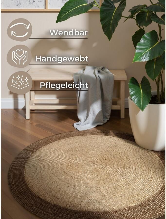 HANSE Home Vloerkleed Jutta jute tapijt 100% jutevezel natuur woonkamer eetkamer gang boho scandi - Foto 7