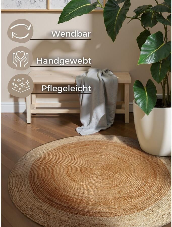 HANSE Home Vloerkleed Jutta jute tapijt 100% jutevezel natuur woonkamer eetkamer gang boho scandi - Foto 8