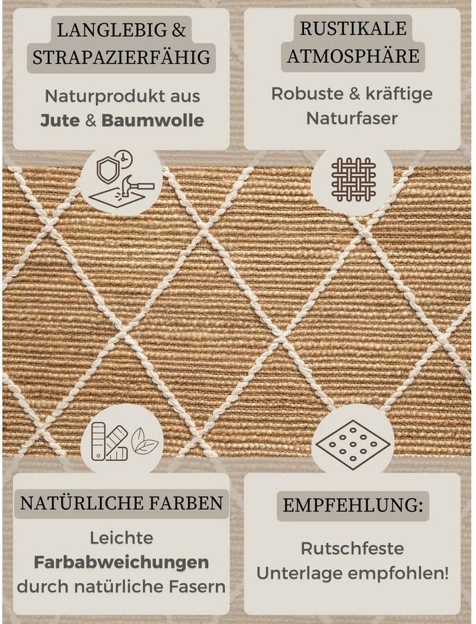HANSE Home Vloerkleed Kunu jute tapijt Natuurlijke vezels jute met katoen woonkamer hal gang boho scandi - Foto 2
