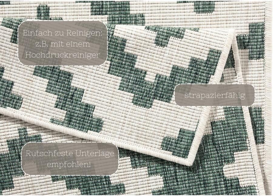 HANSE Home Vloerkleed Malta tweezijdig te gebruiken kleed Binnen- en buitengebruik weerbestendig balkon terras ruit loper woonkamer - Foto 6