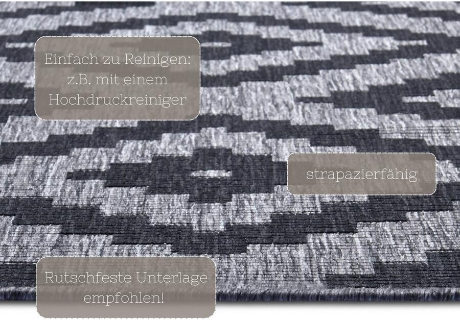 HANSE Home Vloerkleed Malta tweezijdig te gebruiken kleed Binnen- en buitengebruik weerbestendig balkon terras ruit loper woonkamer - Foto 8