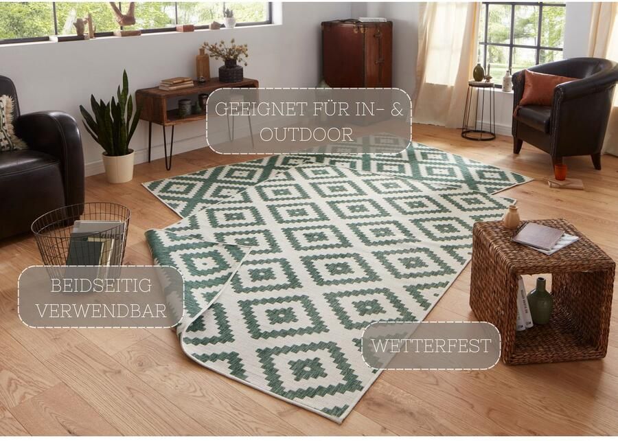 HANSE Home Vloerkleed Malta tweezijdig te gebruiken kleed Binnen- en buitengebruik weerbestendig balkon terras ruit loper woonkamer - Foto 5