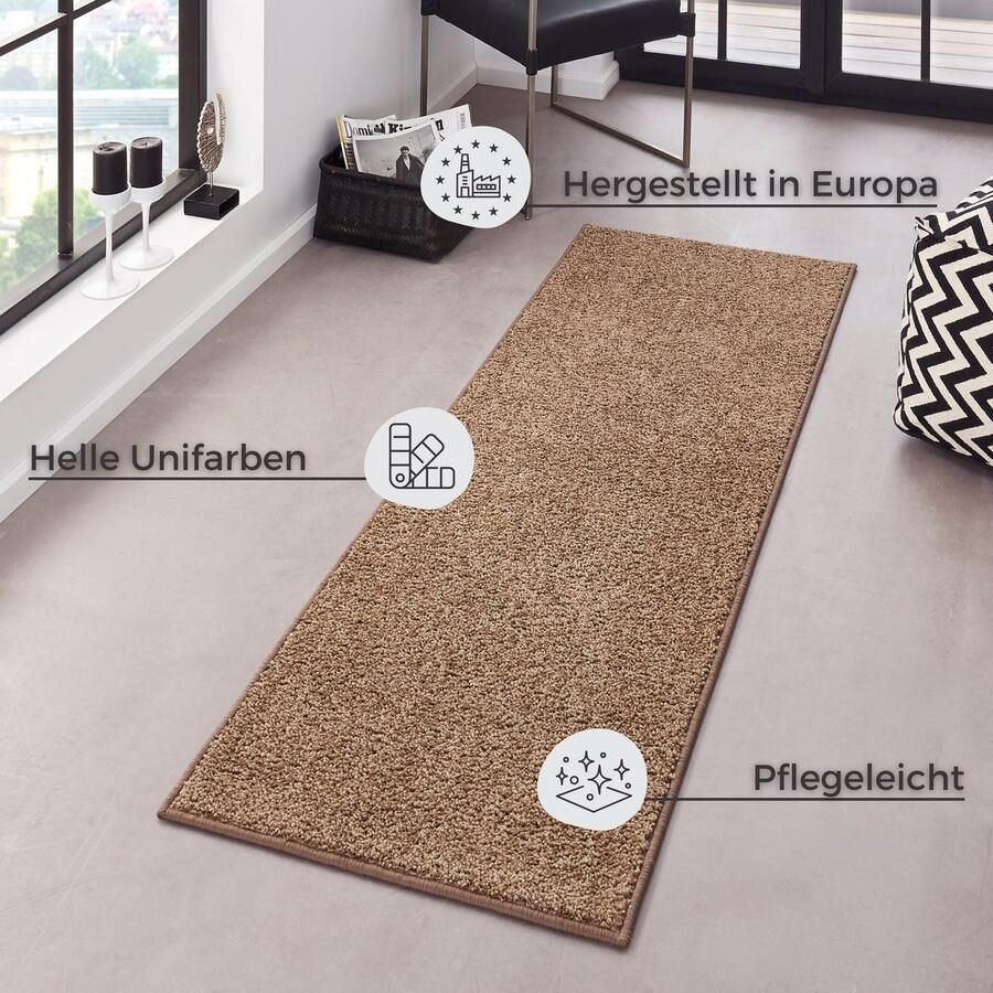HANSE Home Vloerkleed Pure 100 korte pool Kortpolig effen omgezoomd loper woonkamer kinderkamer gang
