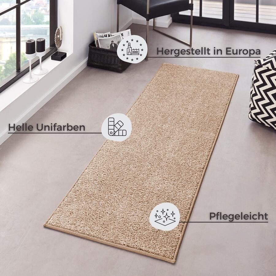 HANSE Home Vloerkleed Pure 100 korte pool Kortpolig effen omgezoomd loper woonkamer kinderkamer gang