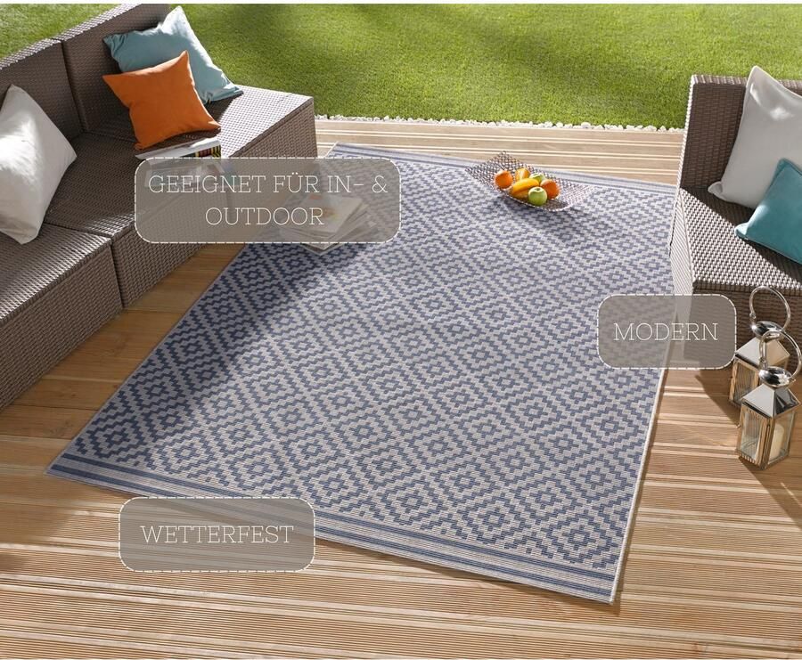 HANSE Home Vloerkleed Ruit Binnen- en buitengebruik weerbestendig balkon loper woonkamer terras ruit - Foto 2