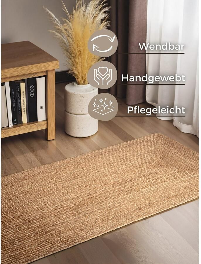 HANSE Home Vloerkleed Sharmila jute tapijt 100% jutevezel natuur woonkamer eetkamer gang boho scandi - Foto 3