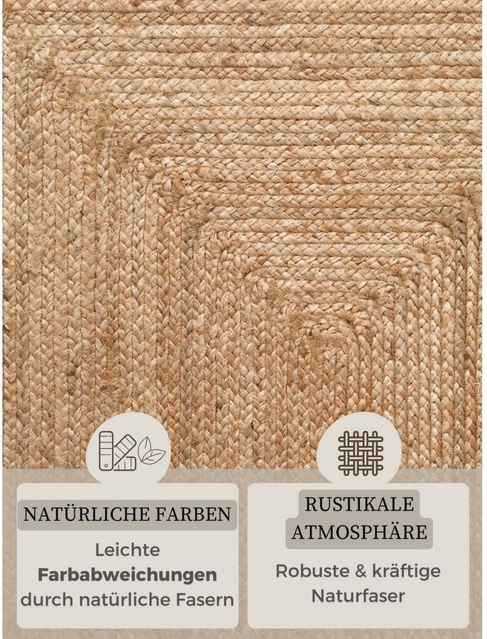 HANSE Home Vloerkleed Sharmila jute tapijt 100% jutevezel natuur woonkamer eetkamer gang boho scandi - Foto 4