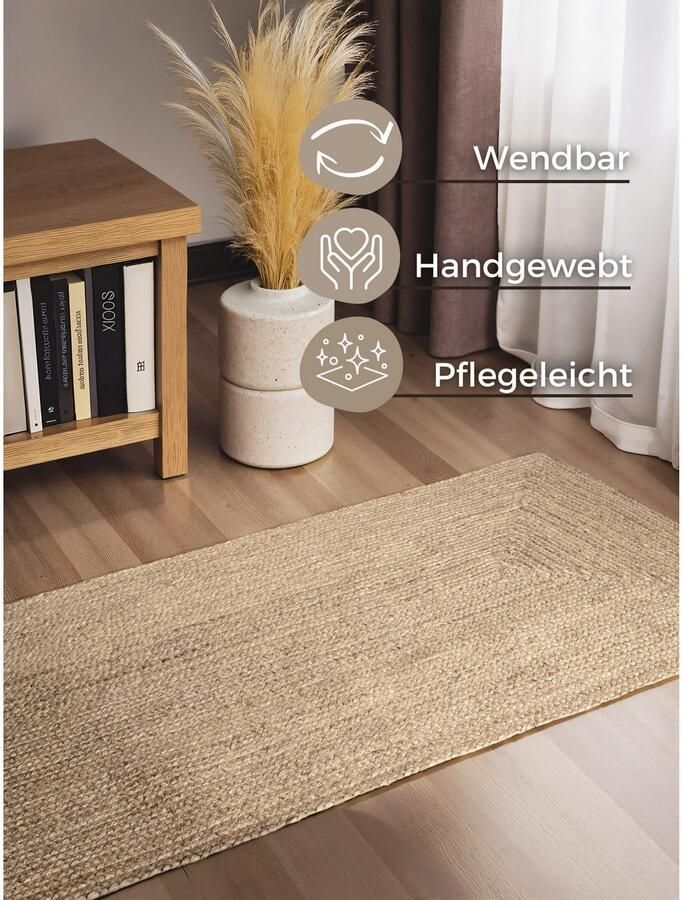 HANSE Home Vloerkleed Sharmila jute tapijt 100% jutevezel natuur woonkamer eetkamer gang boho scandi - Foto 4