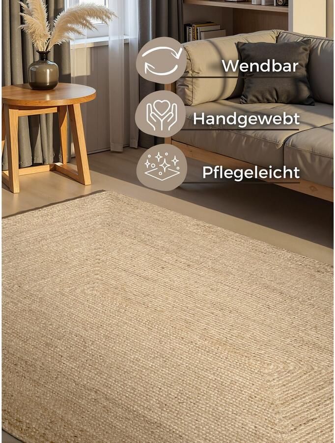 HANSE Home Vloerkleed Sharmila jute tapijt 100% jutevezel natuur woonkamer eetkamer gang boho scandi - Foto 6