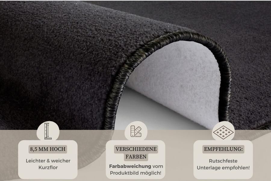 HANSE Home Vloerkleed Shashi Korte pool unikleur vloerkleed zacht eetkamer kinderkamer hal - Foto 2