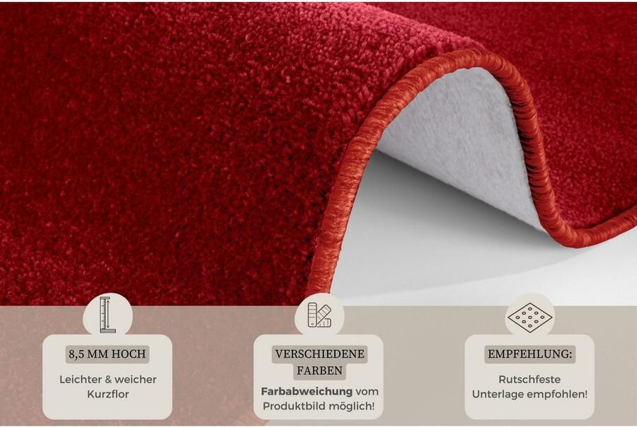 HANSE Home Vloerkleed Shashi Kortpolig effen kleuren loper zacht eetkamer kinderkamer gang - Foto 3