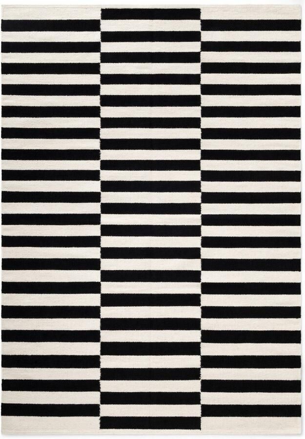 HANSE Home Wollen kleed Donna zwart-wit handgeweven wol natuur loper woonkamer slaapkamer strepen - Foto 7