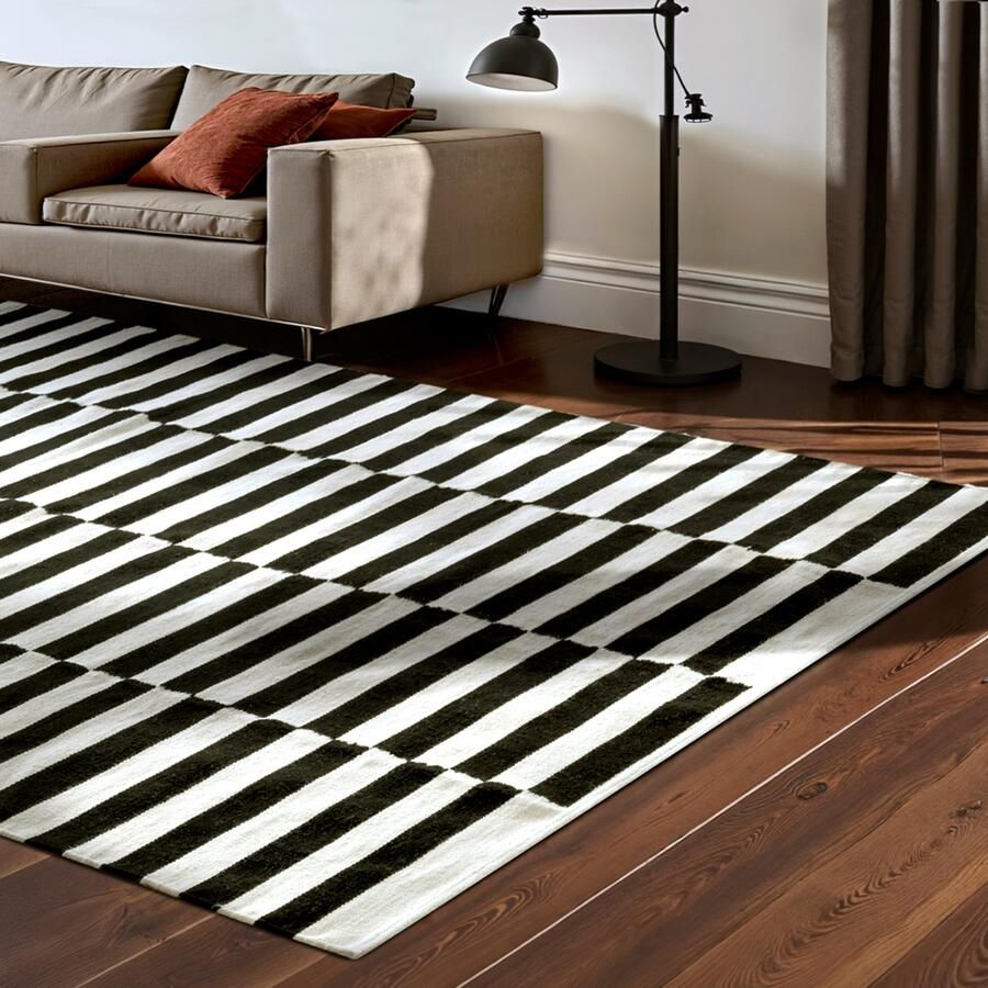 HANSE Home Wollen kleed Donna zwart-wit handgeweven wol natuur loper woonkamer slaapkamer strepen - Foto 7